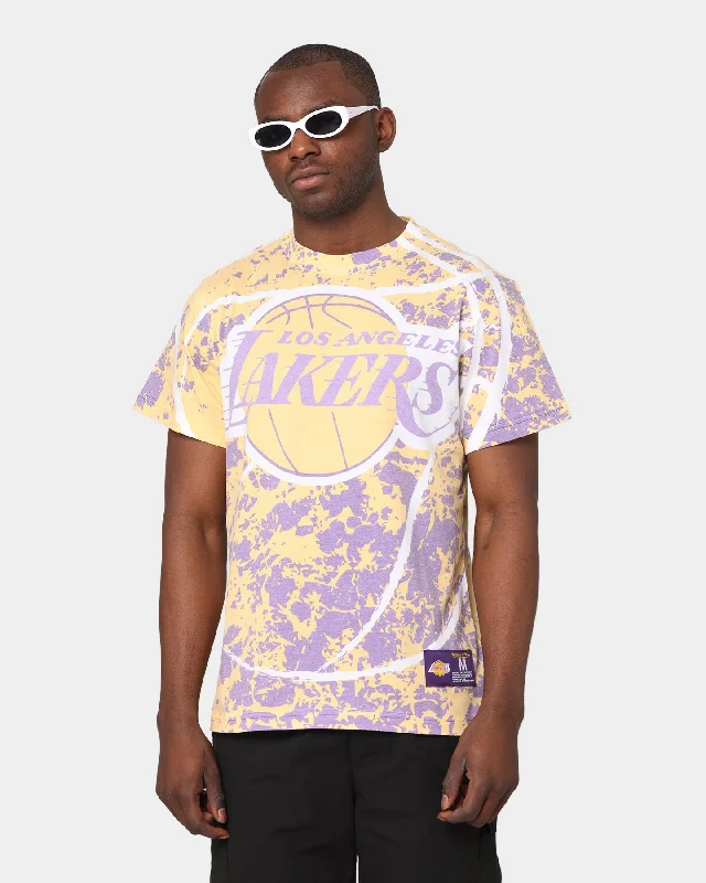 Mitchell & Ness Los Angeles Lakers Jumbotron Sublimated T-Shirt Gold Iron Safe Non-Iron Wrinkle Free