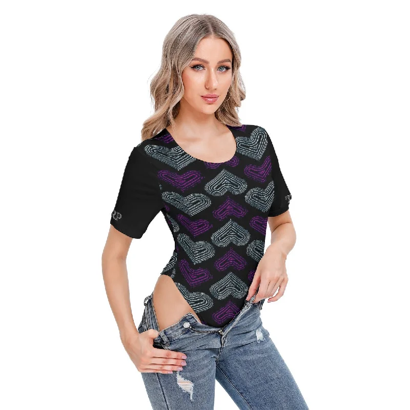 TRP Twisted Patterns 03: Chevron Hearts 01-01 Designer Short Sleeve Bodysuit Fashionable Slim Fit Bodysuit