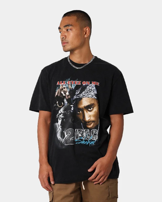 TUPAC All Eyes On Me Vintage T-Shirt Washed Black Elasticated Padded Insulated