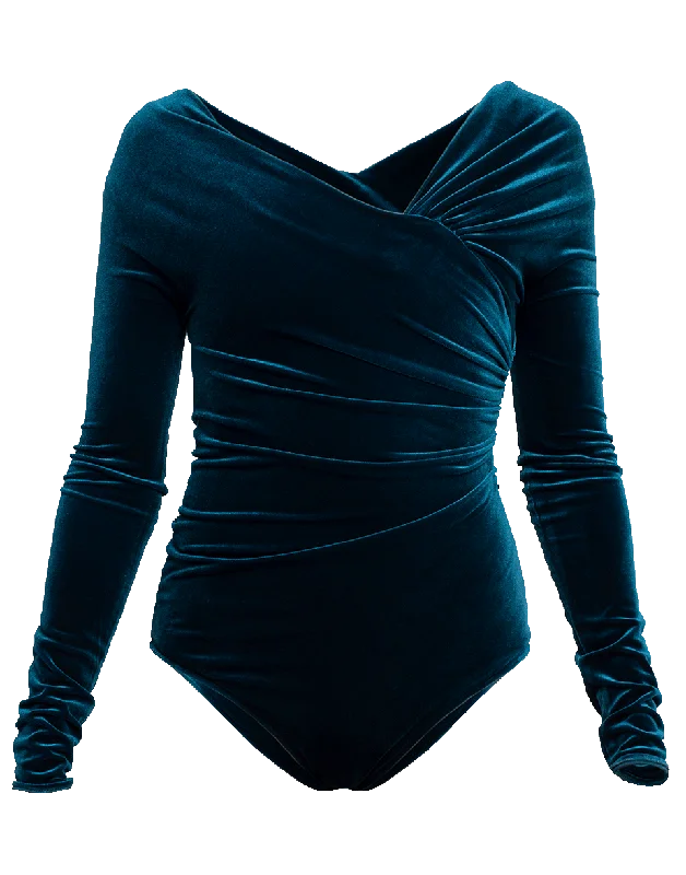 Velvet Off Shoulder Bodysuit Fashionable Cropped Bodysuit