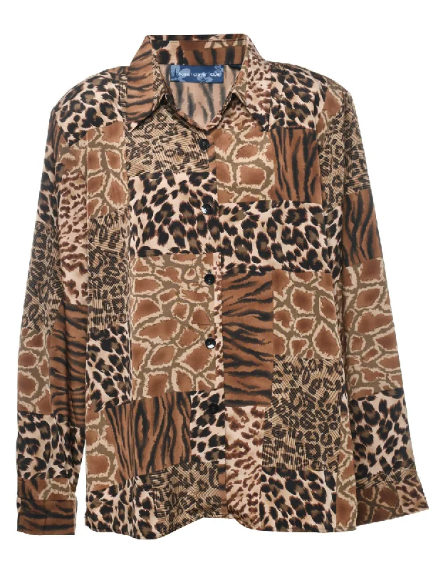 Leopard Print Shirt - XL Notch Collar Peter Pan Collar Cowl Neck