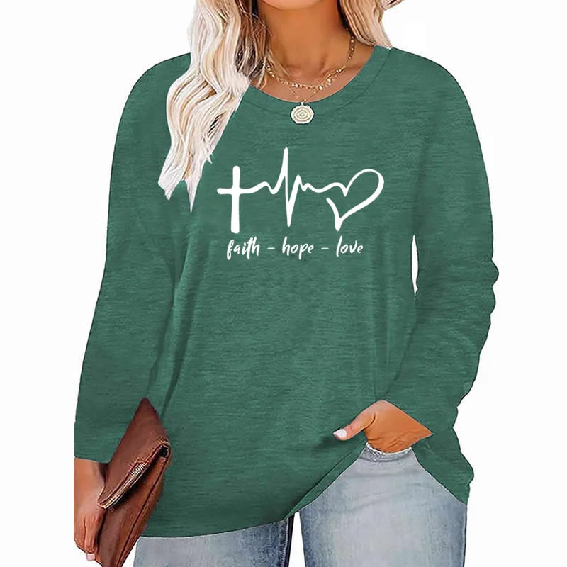 faith Hope Love pattern Plus Size Women's Top Autumn X-Large-5X-Large woman clothes y2k t shirt oversized long sleeve tshirt Print Jacquard Patchwork faith Hope Love pattern Plus Size Women's Top Autumn X-Large-5X-Large woman clothes y2k t shirt oversized long sleeve tshirt Print Jacquard Patchwork