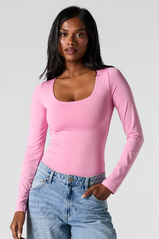 Contour Scoop Neck Long Sleeve Bodysuit Comfortable Stretch-Fit Bodysuit