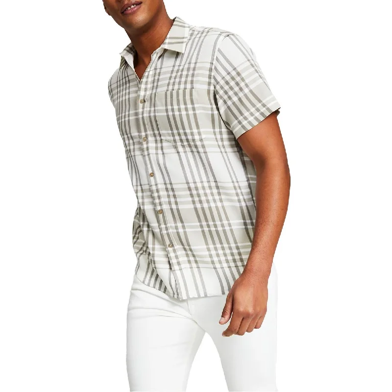 And Now This Mens Plaid Woven Button-Down Shirt Striped Floral Plaid