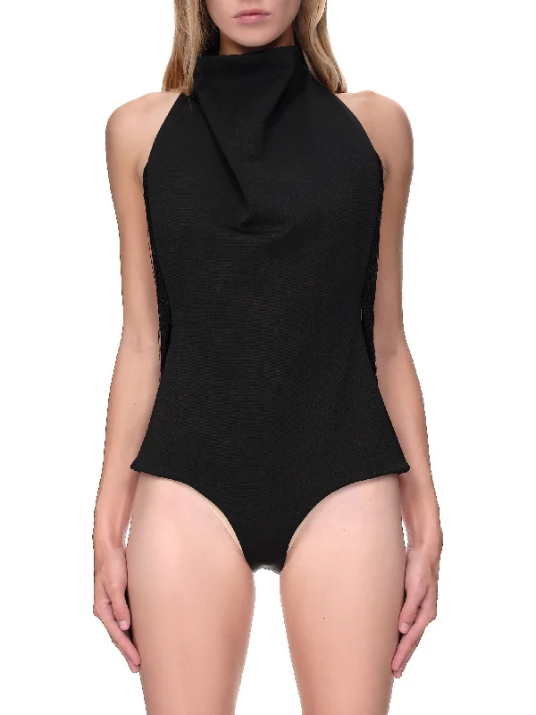 Mock Neck Bodysuit (TO01-KN01-999-BLACK) Comfortable Velvet Bodysuit