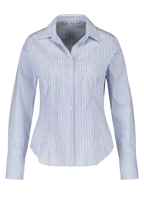 Gerry Weber V-Neckline Striped Shirt, Blue Notch Collar Peter Pan Collar Cowl Neck