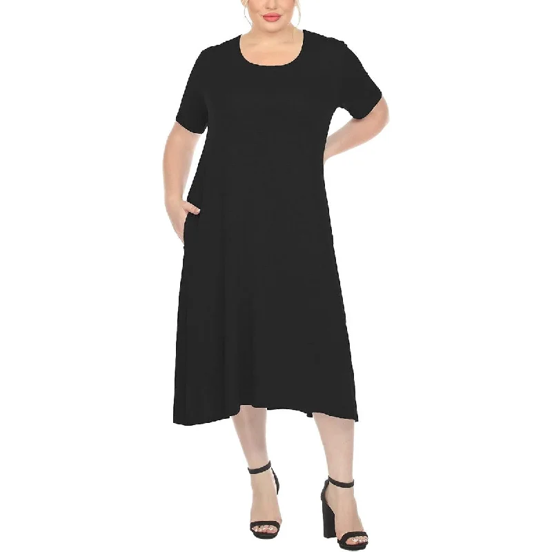 24seven Comfort Apparel Womens Plus Jewel Neck Mini T-Shirt Dress Hooded Caped Shawl Collar 24seven Comfort Apparel Womens Plus Jewel Neck Mini T-Shirt Dress Hooded Caped Shawl Collar