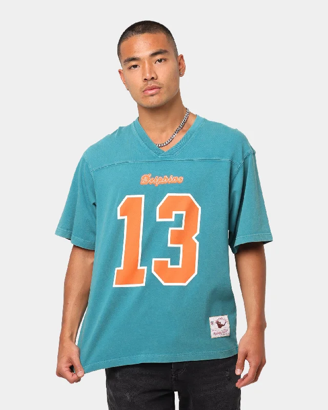 Mitchell Miami Dolphins Off Field Helmet Vintage T-Shirt Faded Teal Print Jacquard Patchwork