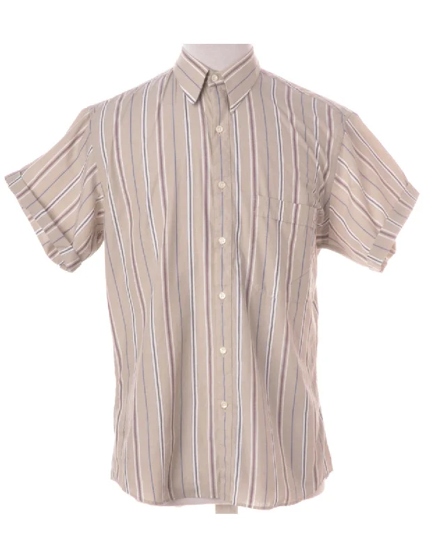 Label Scott Roll Sleeve Stripy Shirt - L Mesh Fabric Canvas Fabric Denim Fabric