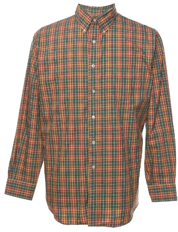 Land's End Checked Shirt - L Zippered Buttoned Snapped