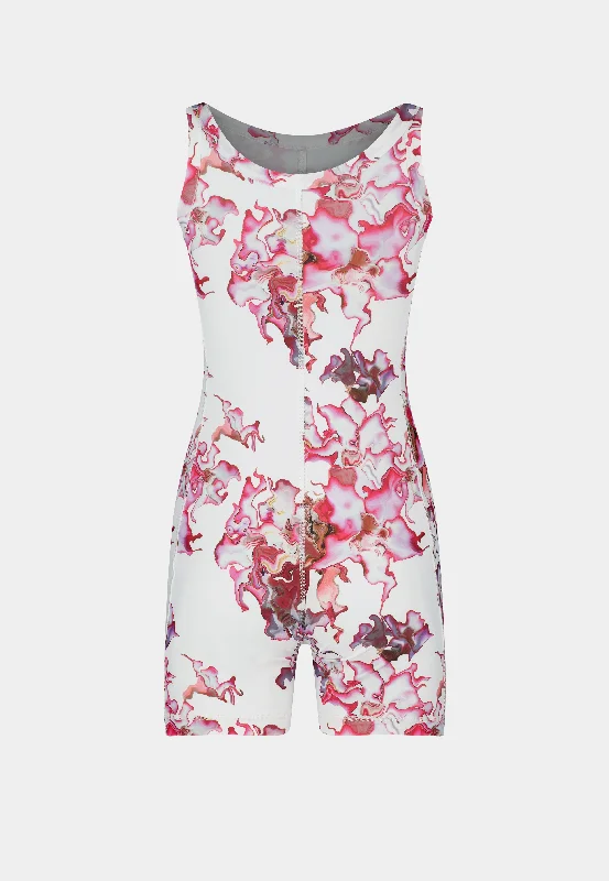 Ashluxe Female Bodysuit - Pink Flower Chic Bodysuit with Ruffles