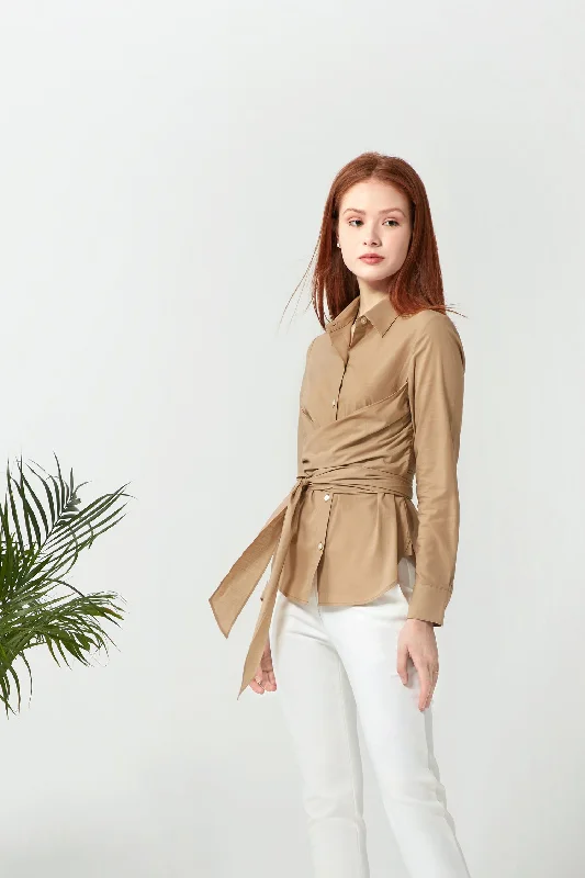 Wrapped Shirt - Camel Striped Floral Plaid