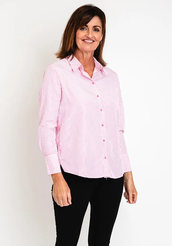 Kate & Pippa Oxford Striped Shirt, Pink Welt Pockets Slit Pockets