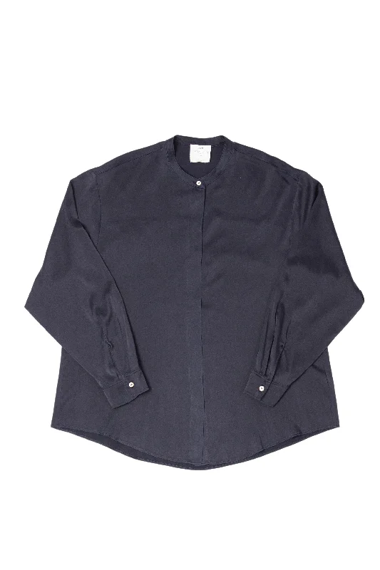 Mandarin Collar Shirt in Navy Fashionable Trendy Casual