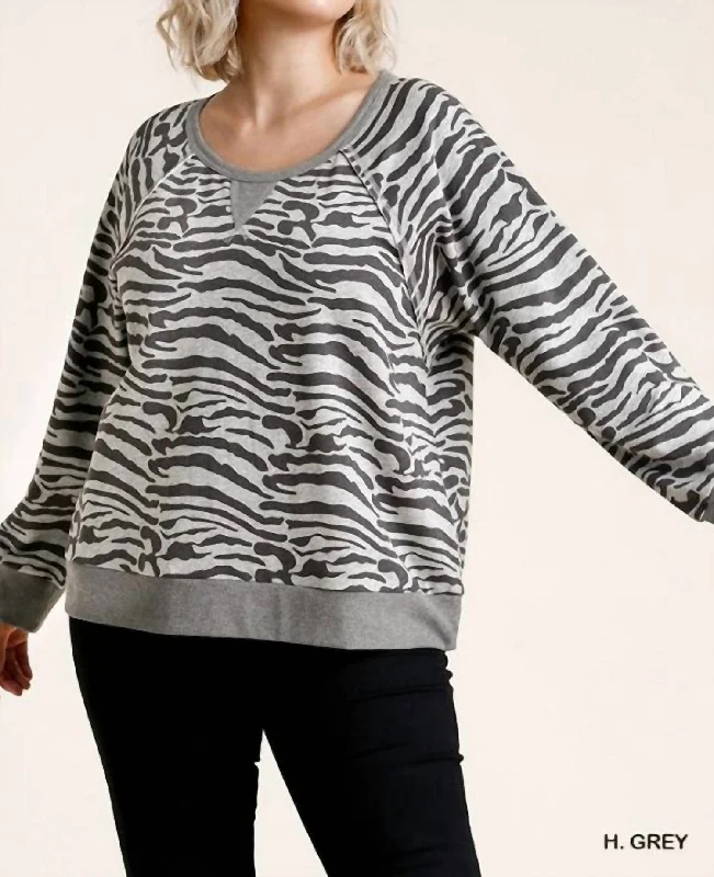 French Terry Zebra Plus Sweat Shirt In Heather Grey Fleece Fabric Down Fabric Feather Fabric