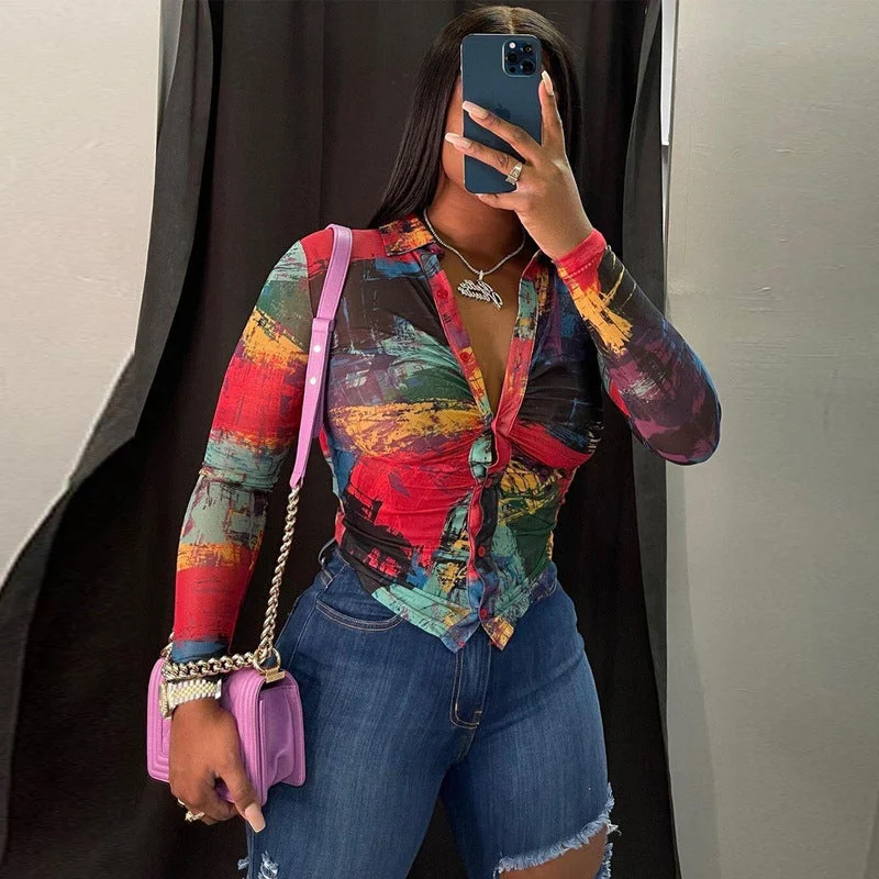 Z76470 Fall stylish Casual Print long Sleeve tops women Buckle Turndown Collar spring shirt Rayon Velvet Corduroy Z76470 Fall stylish Casual Print long Sleeve tops women Buckle Turndown Collar spring shirt Rayon Velvet Corduroy
