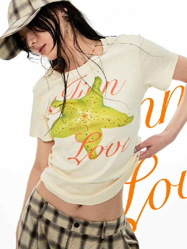 Fruit  Printed Rhinestone T-shirt Sequined Glittery Shiny