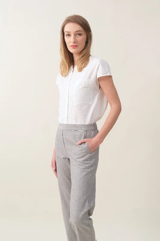 Cap-sleeve Relaxed Shirt - White Sequined Glittery Shiny