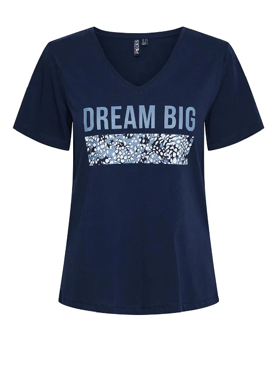 Pieces Suma V-Neck Print T-Shirt, Navy Layered Multi-layer Single Layer