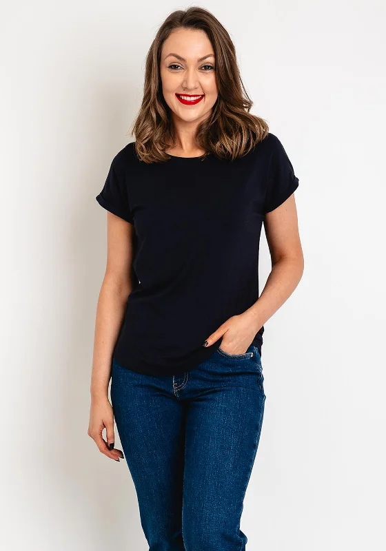 B.Young Pamila Boat Neck T-Shirt, Navy Fashionable Trendy Casual