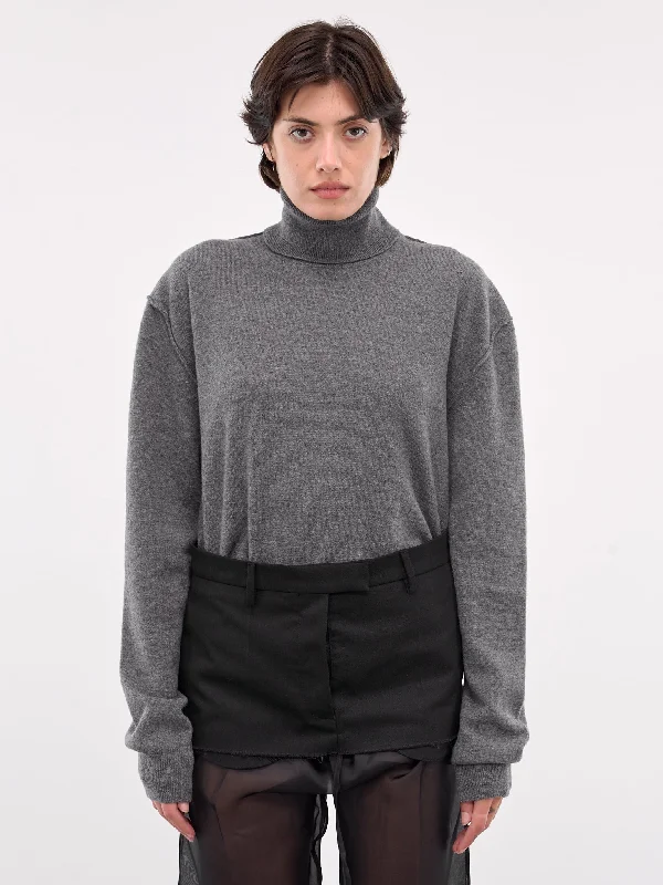 Turtleneck Bodysuit (S50NA0026-M13060-GREY) Elegant Bodysuit with Floral Embroidery