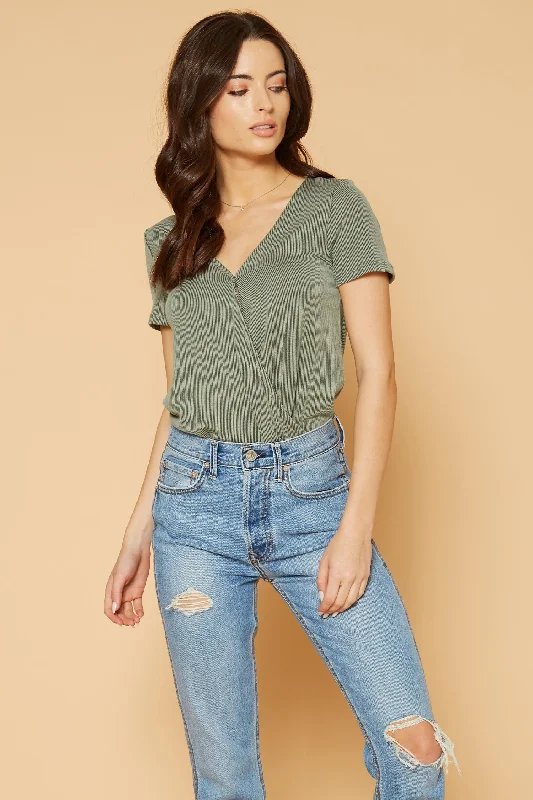 Women's V-Neck SS Surplus Bodysuit in Green Elegant Halter Neck Bodysuit