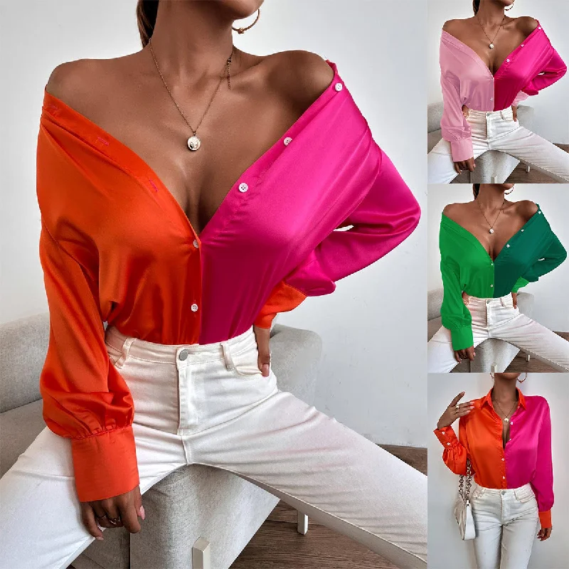J&H 2023 new arrivals hot sale satin two tone shirts long sleeve button down silk top women high quality boutique clothes Graphic T-Shirt Round Neck Polyester J&H 2023 new arrivals hot sale satin two tone shirts long sleeve button down silk top women high quality boutique clothes Graphic T-Shirt Round Neck Polyester