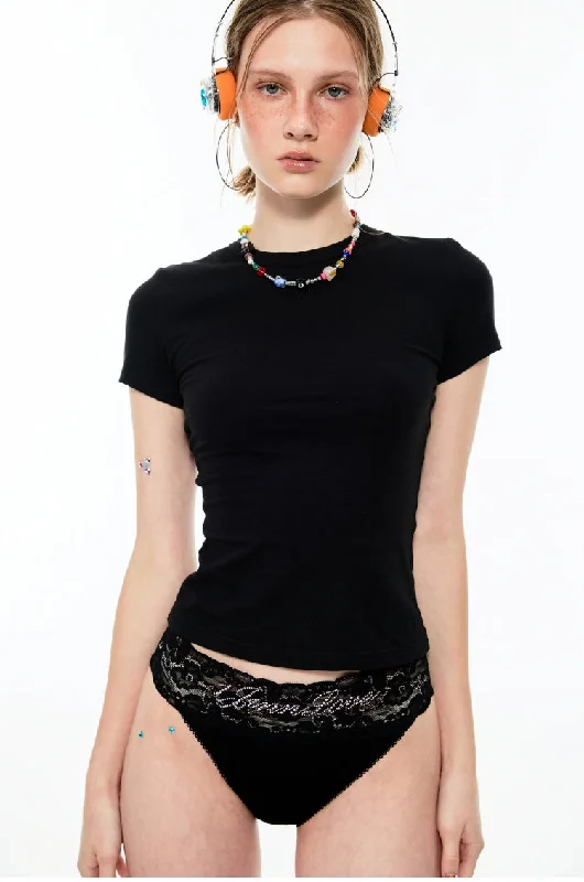 Slim Fit Straight Shoulder T-shirt Ribbed Striped Patterned