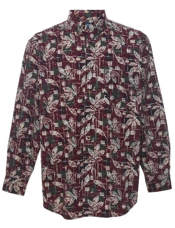 Leafy Print Hawaiian Shirt - M Hooded Caped Shawl Collar