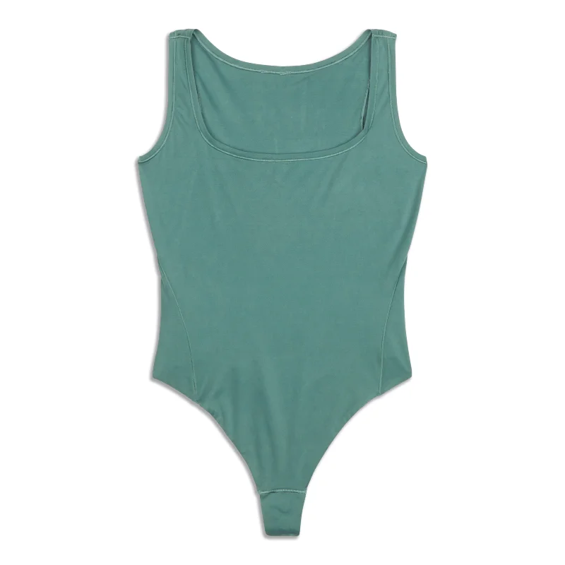 Wundermost Ultra-Soft Square-Neck Sleeveless Bodysuit - Resale Trendy Sheer Lace Bodysuit
