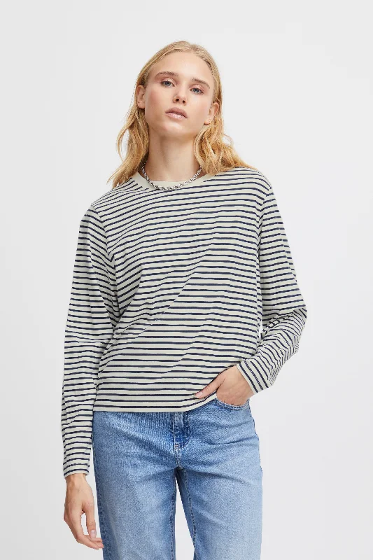 Ichi Mira Long Sleeved Stripe T-Shirt, Total Eclipse Handmade Hand-knitted Hand-woven