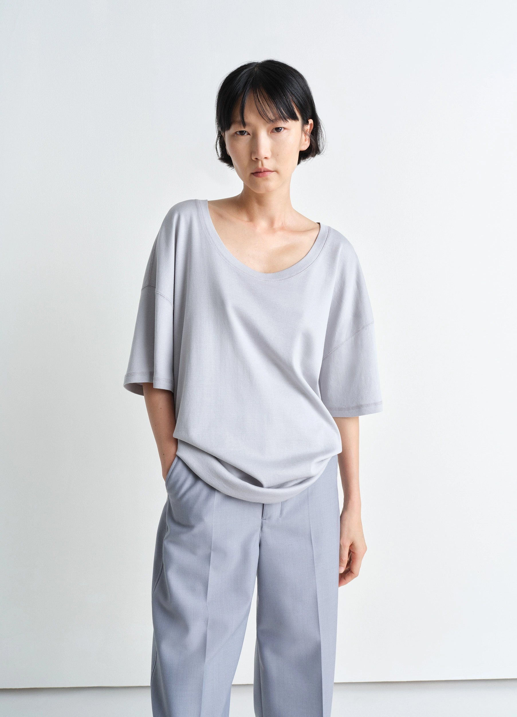 RIB T-SHIRT Mesh Blend Leather Blend Suede Blend