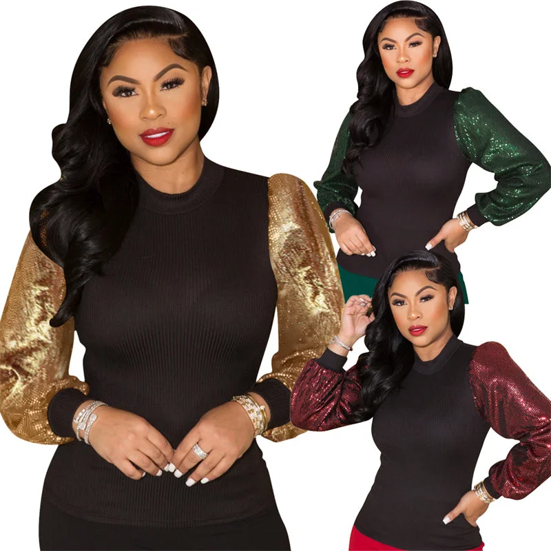 western christmas women fashion black sequin top shirt boutique clothing women clothing boutique supplies clothes for boutique Solid Color Striped Floral western christmas women fashion black sequin top shirt boutique clothing women clothing boutique supplies clothes for boutique Solid Color Striped Floral