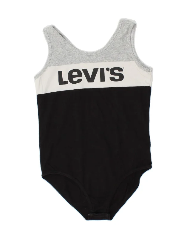 LEVI'S Girls Graphic Bodysuit 15-16 Years Black Colourblock Cotton Elegant Button-Up Bodysuit