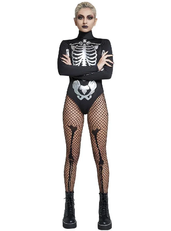 Skeleton Print Womens Sexy Bodysuit Costume Stylish One-Shoulder Bodysuit