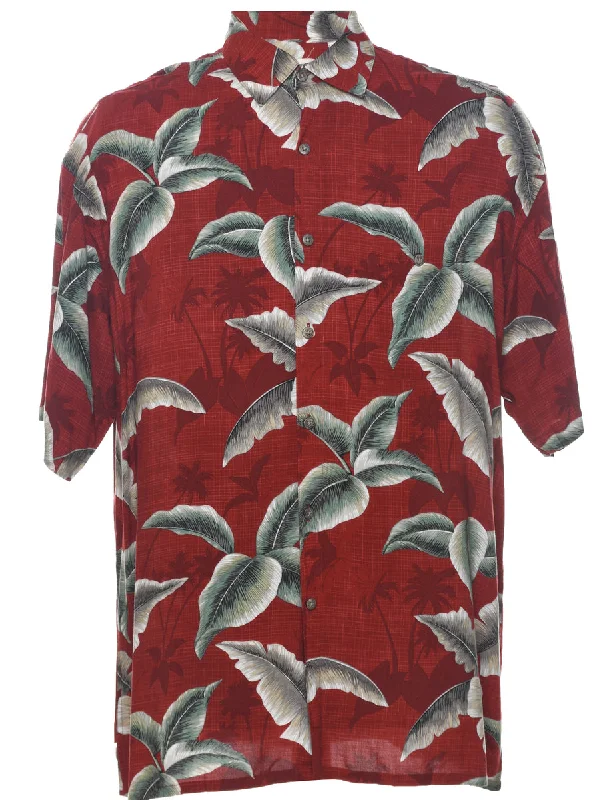 Leafy Print Hawaiian Shirt - L Chenille Blend Fleece Blend Nylon Blend