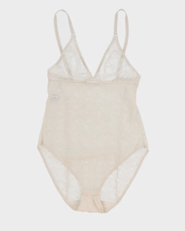 Vintage 80s Christian Dior Monogram Cream Bodysuit - XS/S Comfortable Printed Bodysuit