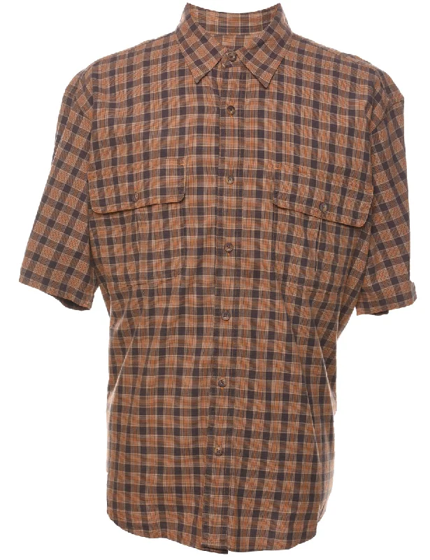 Light Brown Checked Shirt - L Mesh Fabric Canvas Fabric Denim Fabric