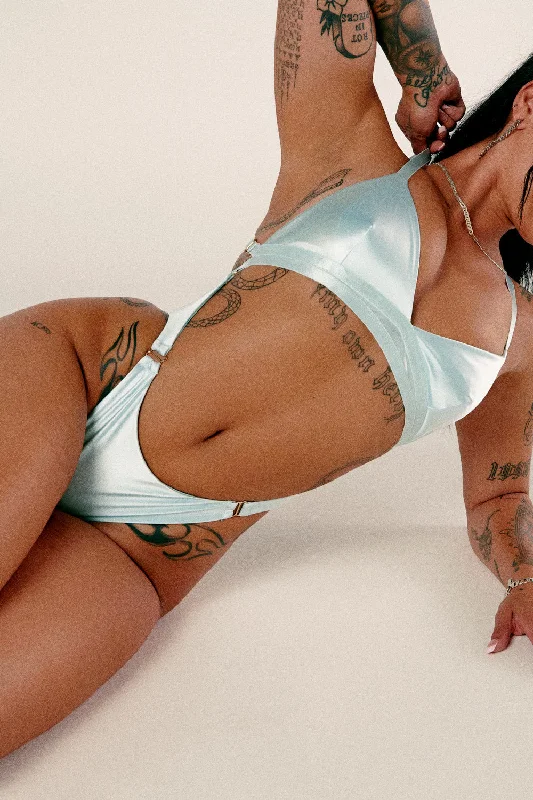 Aphrodite Bodysuit - Blue Satin Elegant Sheer Bodysuit