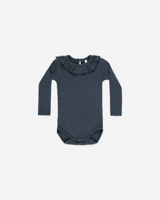 Ruffle Collar Bodysuit || Indigo Fashionable Bodysuit with Pleats