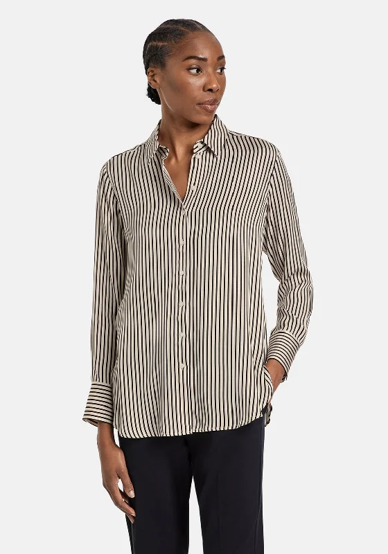 Gerry Weber Satin Feel Striped Shirt, Beige Front Pockets Side Pockets Patch Pockets