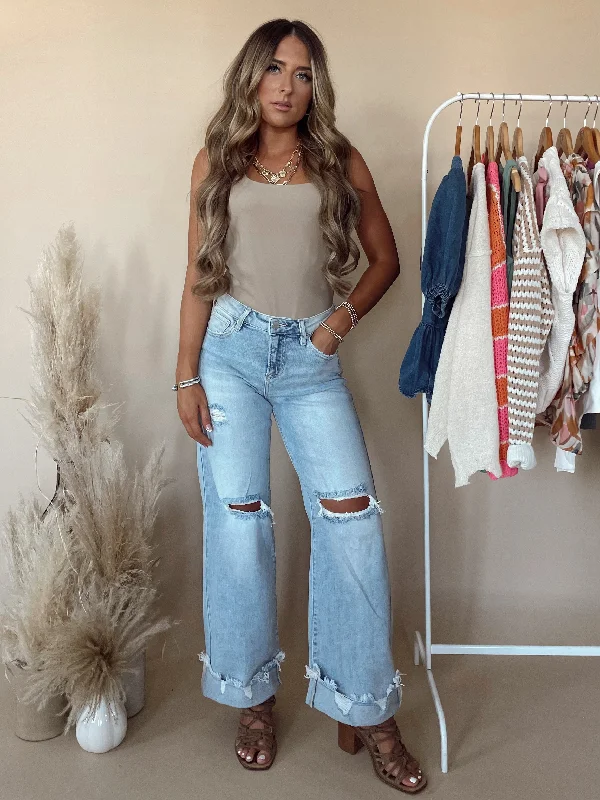 Abby Bodysuit in Almond Stylish Off-Shoulder Long Sleeve Bodysuit