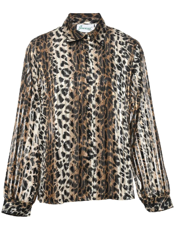 Leopard Print Evening Shirt - M Collared Crew Neck Turtle Neck