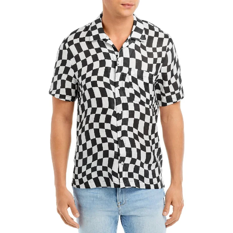 Solid & Striped Mens The Cabana Linen Checkered Button-Down Shirt Boxy Fit Fitted Loose