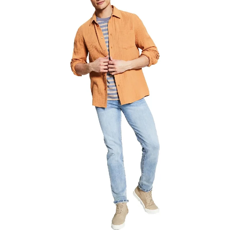 And Now This Mens Cotton Gauze Button-Down Shirt Basic T-Shirt Crew Neck Short Sleeve