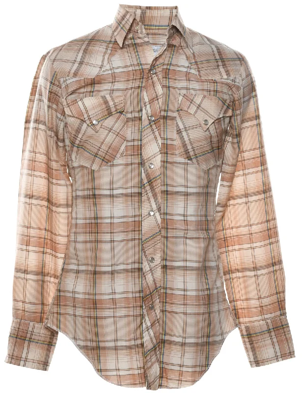 Light Brown Checked Shirt - M Jersey Fabric Tulle Fabric Batik Fabric