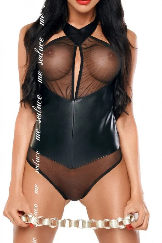 Me Seduce Imane Bodysuit Black Fashionable Bodysuit with Button Front