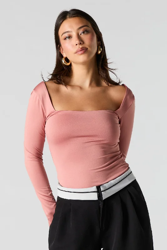 Contour Square Neck Long Sleeve Bodysuit Elegant Bodysuit with Belted Waist
