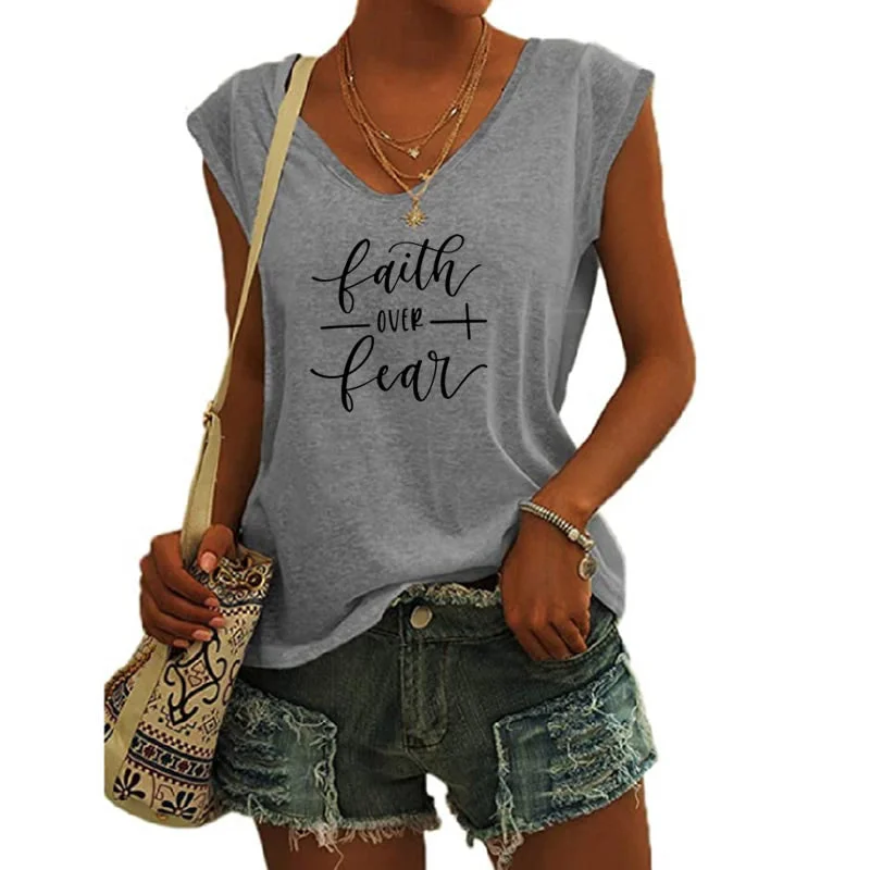 Faith Over Feac shirts for women drop t-shirts american clothing tshirts with tshirt custom logo printed y2k cotton shirt Fleece Nylon Spandex Faith Over Feac shirts for women drop t-shirts american clothing tshirts with tshirt custom logo printed y2k cotton shirt Fleece Nylon Spandex