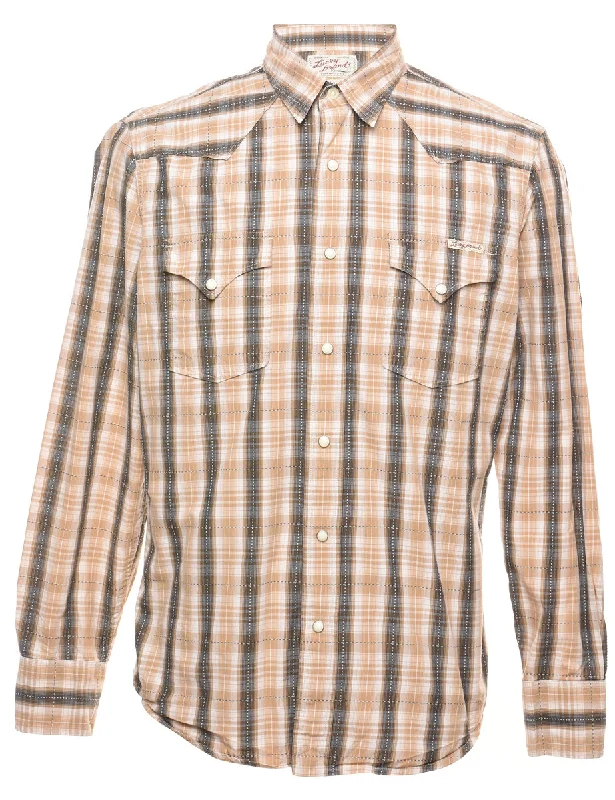 Light Brown & Dark Brown Checked Western Shirt - M Wool Fabric Cashmere Fabric Tweed Fabric